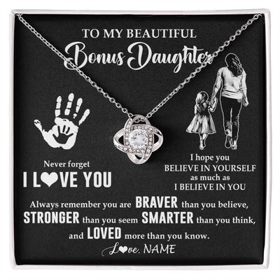 Love Knot Necklace 14K White Gold Finish | 1 | Personalized To My Bonus Daughter Necklace From Stepmom Never Forget I Love You Stepdaughter Birthday Christmas Graduation Customized Gift Box Message Card | siriusteestore