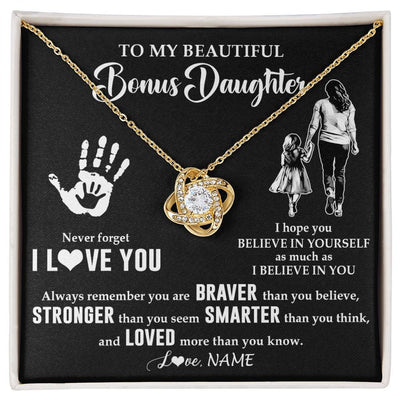 Love Knot Necklace 18K Yellow Gold Finish | 1 | Personalized To My Bonus Daughter Necklace From Stepmom Never Forget I Love You Stepdaughter Birthday Christmas Graduation Customized Gift Box Message Card | siriusteestore