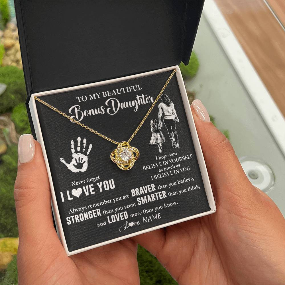 Love Knot Necklace 18K Yellow Gold Finish | 2 | Personalized To My Bonus Daughter Necklace From Stepmom Never Forget I Love You Stepdaughter Birthday Christmas Graduation Customized Gift Box Message Card | siriusteestore