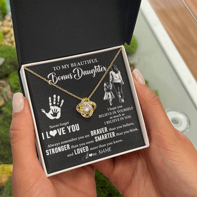 Love Knot Necklace 18K Yellow Gold Finish | 2 | Personalized To My Bonus Daughter Necklace From Stepmom Never Forget I Love You Stepdaughter Birthday Christmas Graduation Customized Gift Box Message Card | siriusteestore