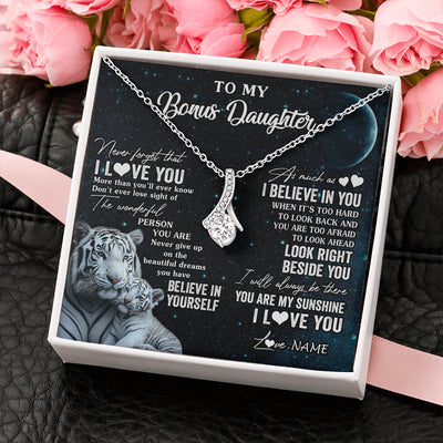 Alluring Beauty Necklace 14K White Gold Finish | 2 | Personalized To My Bonus Daughter Necklace From Stepmom Never Forget I Love You White Tiger Stepdaughter Birthday Christmas Customized Gift Box Message Card | siriusteestore