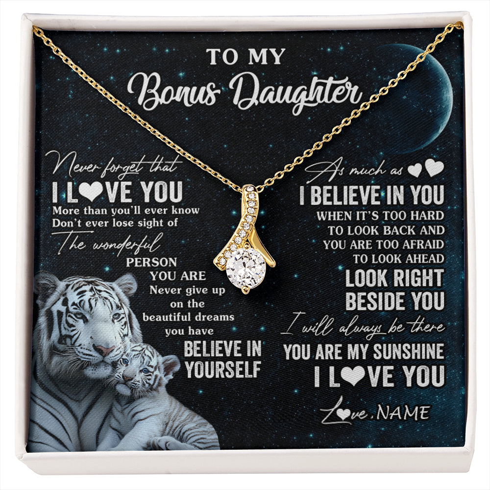 Alluring Beauty Necklace 18K Yellow Gold Finish | 1 | Personalized To My Bonus Daughter Necklace From Stepmom Never Forget I Love You White Tiger Stepdaughter Birthday Christmas Customized Gift Box Message Card | siriusteestore