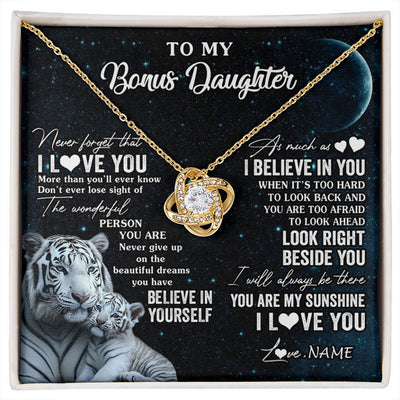 Love Knot Necklace 18K Yellow Gold Finish | 1 | Personalized To My Bonus Daughter Necklace From Stepmom Never Forget I Love You White Tiger Stepdaughter Birthday Christmas Customized Gift Box Message Card | siriusteestore