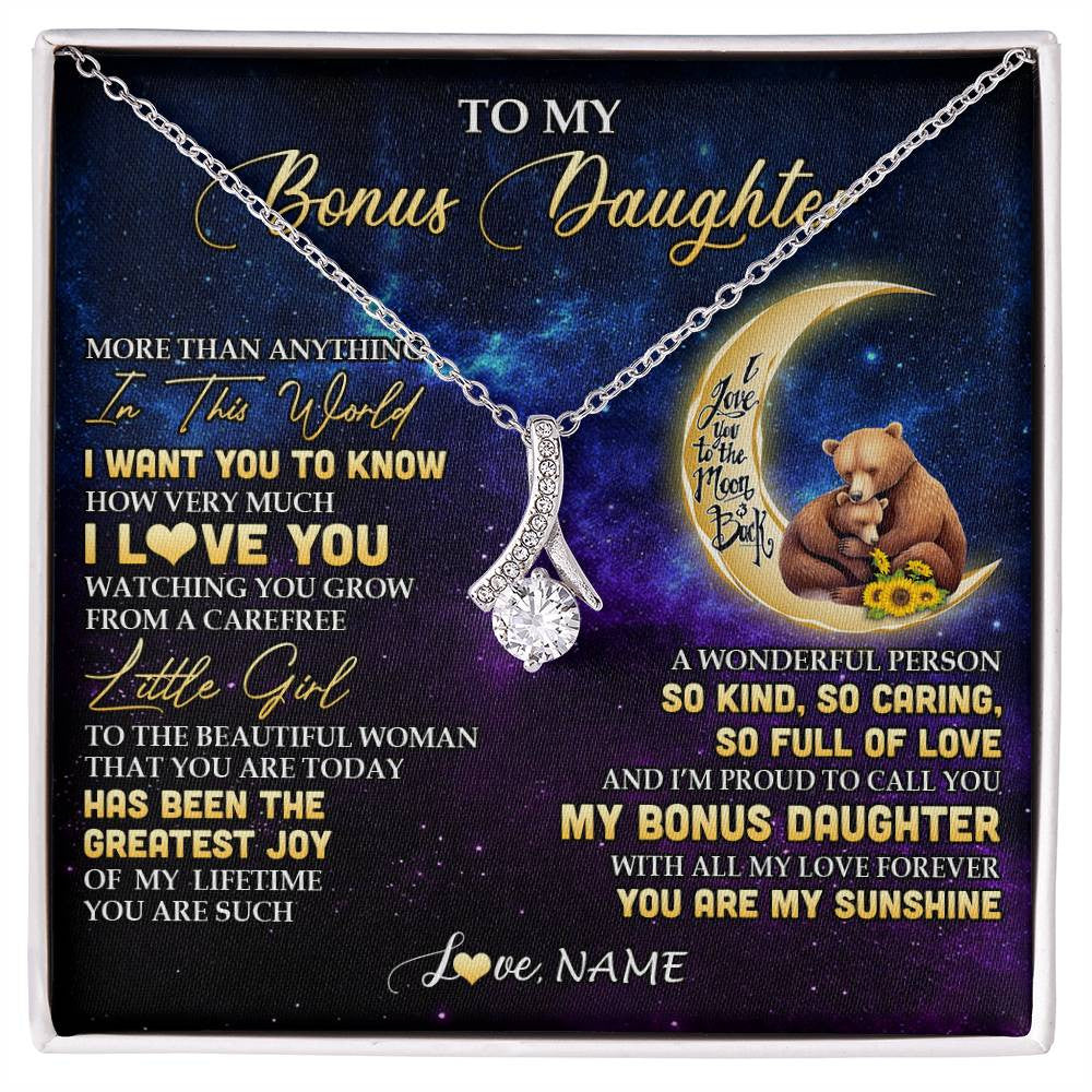 Alluring Beauty Necklace 14K White Gold Finish | 1 | Personalized To My Bonus Daughter Necklace From Stepmom Positive Energy Encourage Brave Little Bear Birthday Gifts Christmas Customized Gift Box Message Card | siriusteestore