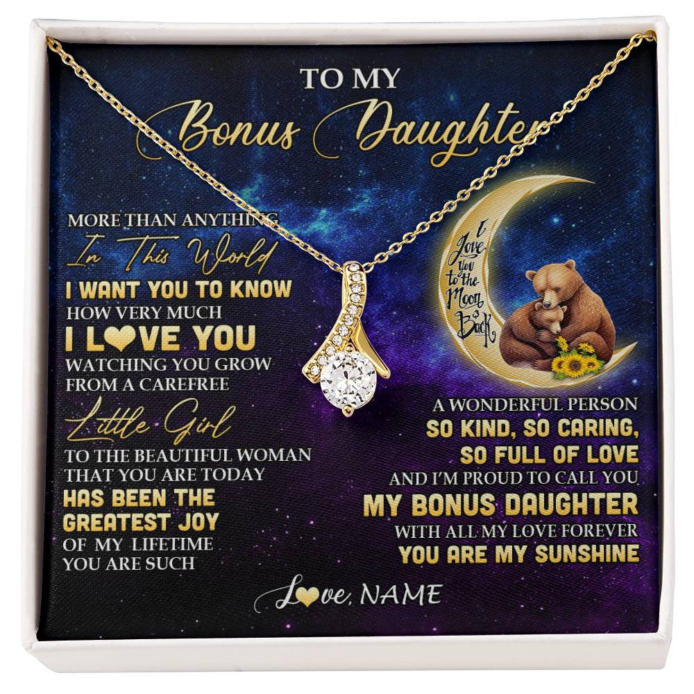 Alluring Beauty Necklace 18K Yellow Gold Finish | 1 | Personalized To My Bonus Daughter Necklace From Stepmom Positive Energy Encourage Brave Little Bear Birthday Gifts Christmas Customized Gift Box Message Card | siriusteestore