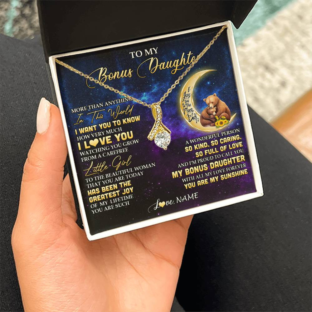 Alluring Beauty Necklace 18K Yellow Gold Finish | 2 | Personalized To My Bonus Daughter Necklace From Stepmom Positive Energy Encourage Brave Little Bear Birthday Gifts Christmas Customized Gift Box Message Card | siriusteestore