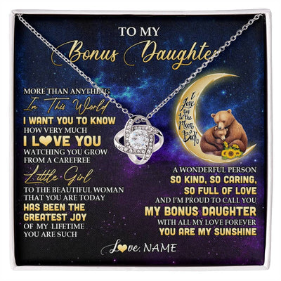 Love Knot Necklace 14K White Gold Finish | 1 | Personalized To My Bonus Daughter Necklace From Stepmom Positive Energy Encourage Brave Little Bear Birthday Gifts Christmas Customized Gift Box Message Card | siriusteestore