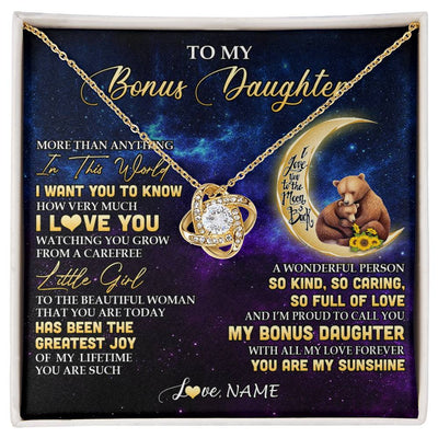 Love Knot Necklace 18K Yellow Gold Finish | 1 | Personalized To My Bonus Daughter Necklace From Stepmom Positive Energy Encourage Brave Little Bear Birthday Gifts Christmas Customized Gift Box Message Card | siriusteestore