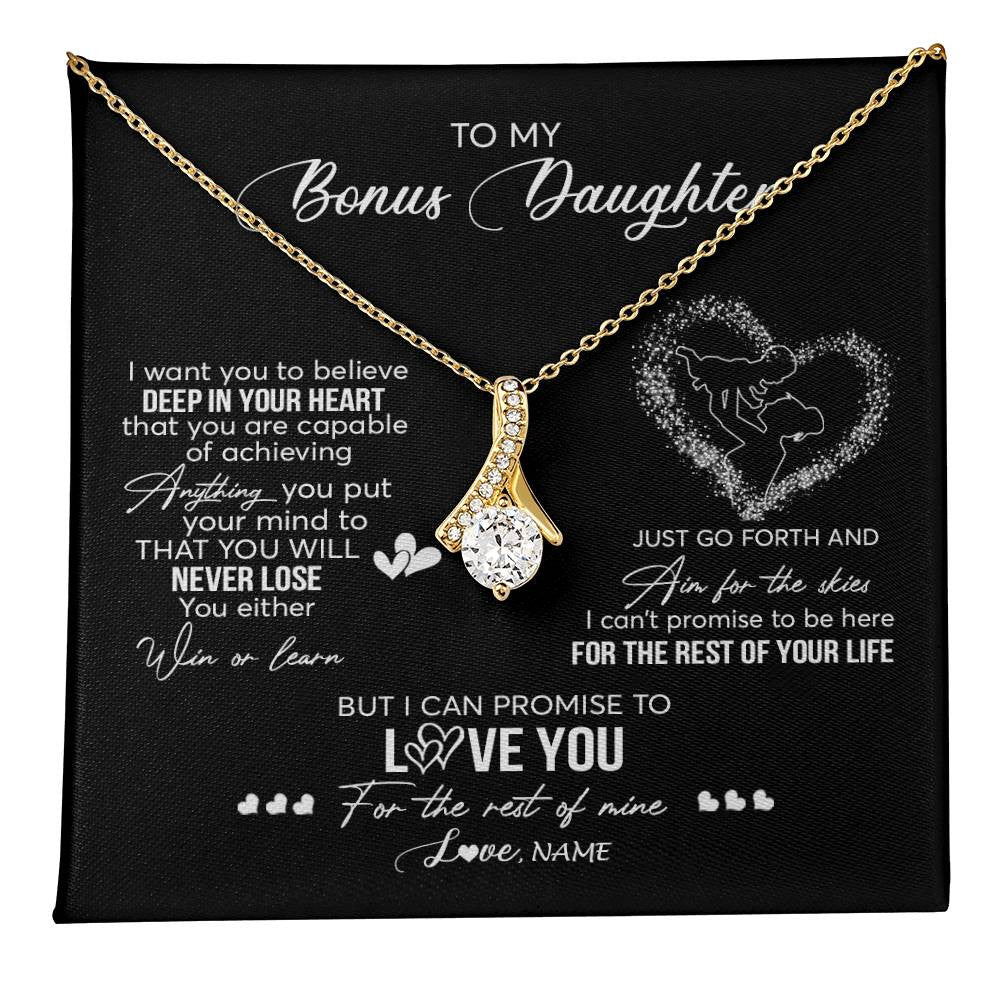 Alluring Beauty Necklace 18K Yellow Gold Finish | 1 | Personalized To My Bonus Daughter Necklace From Stepmom Promise To Love You Stepdaughter Birthday Christmas Pendant Customized Gift Box Message Card | siriusteestore