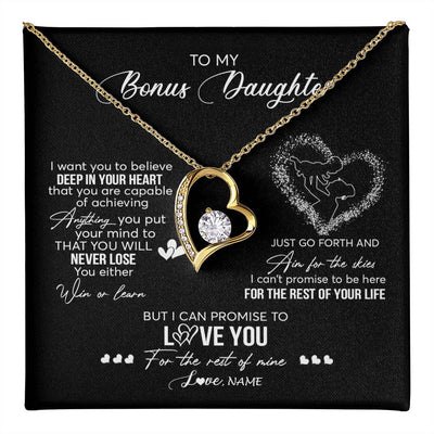 Forever Love Necklace 18K Yellow Gold Finish | 1 | Personalized To My Bonus Daughter Necklace From Stepmom Promise To Love You Stepdaughter Birthday Christmas Pendant Customized Gift Box Message Card | siriusteestore