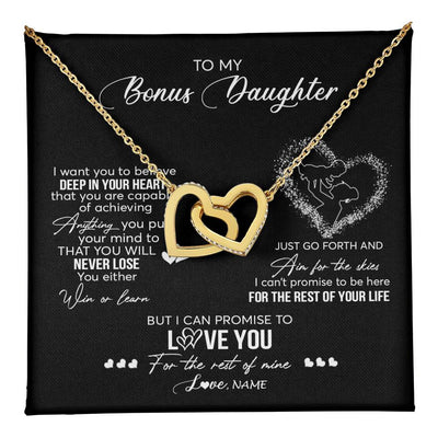 Interlocking Hearts Necklace 18K Yellow Gold Finish | 1 | Personalized To My Bonus Daughter Necklace From Stepmom Promise To Love You Stepdaughter Birthday Christmas Pendant Customized Gift Box Message Card | siriusteestore