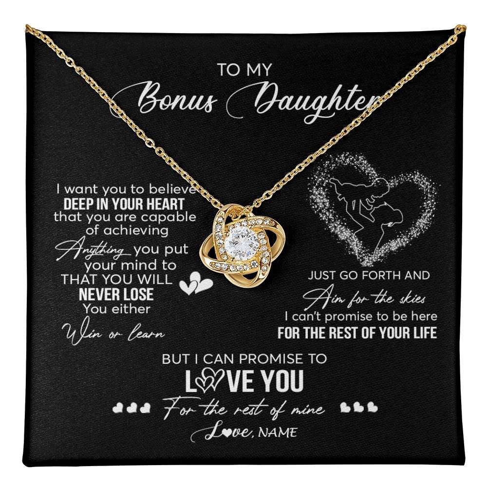 Love Knot Necklace 18K Yellow Gold Finish | 1 | Personalized To My Bonus Daughter Necklace From Stepmom Promise To Love You Stepdaughter Birthday Christmas Pendant Customized Gift Box Message Card | siriusteestore