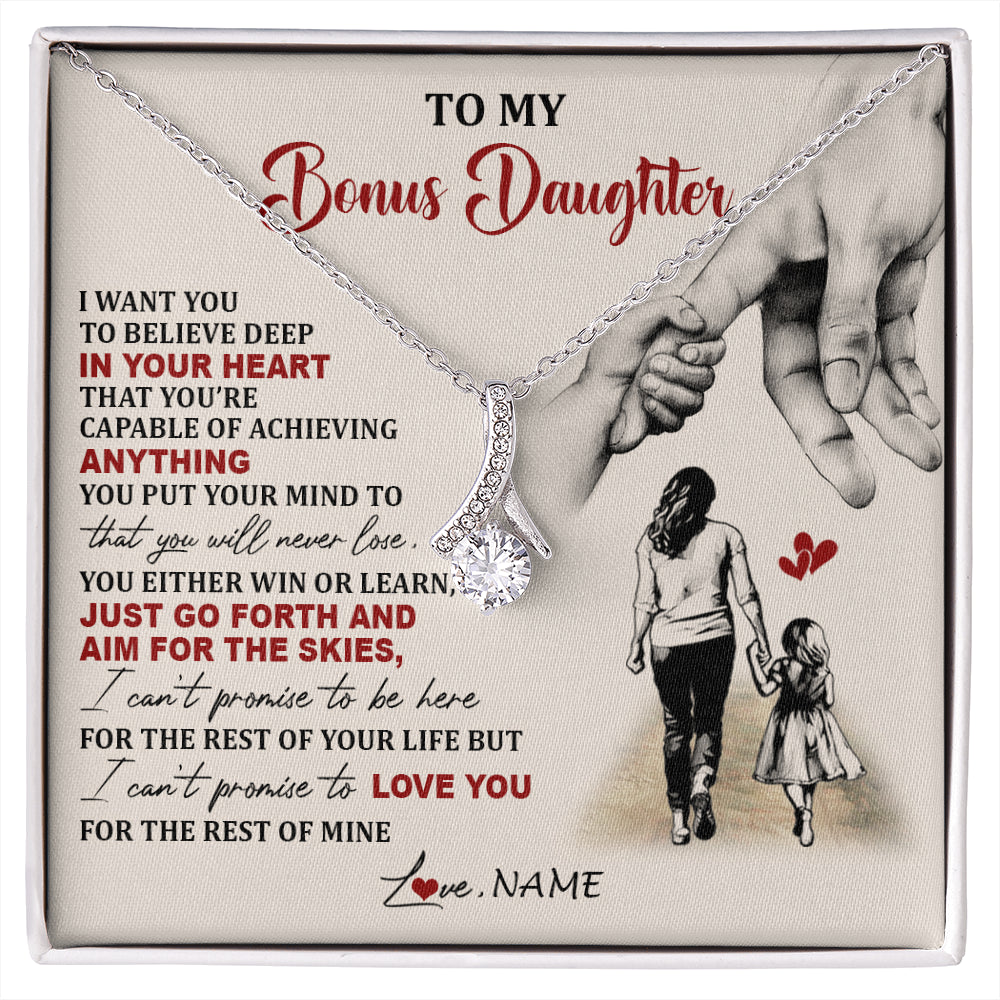 Alluring Beauty Necklace 14K White Gold Finish | 1 | Personalized To My Bonus Daughter Necklace From Stepmom Promise To Love You Stepddaughter Birthday Valentines Day Christmas Customized Gift Box Message Card | siriusteestore