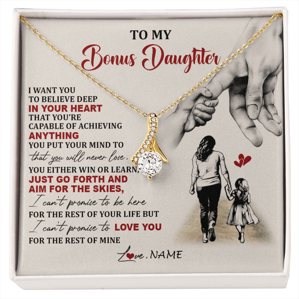 Alluring Beauty Necklace 18K Yellow Gold Finish | 1 | Personalized To My Bonus Daughter Necklace From Stepmom Promise To Love You Stepddaughter Birthday Valentines Day Christmas Customized Gift Box Message Card | siriusteestore