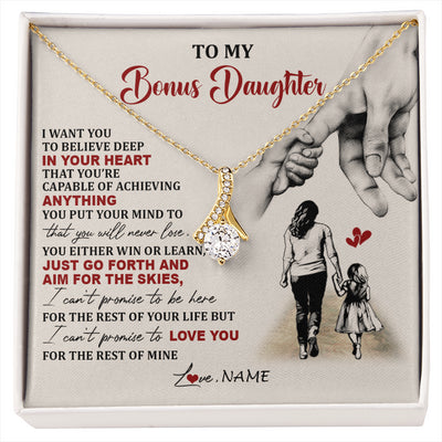 Alluring Beauty Necklace 18K Yellow Gold Finish | 1 | Personalized To My Bonus Daughter Necklace From Stepmom Promise To Love You Stepddaughter Birthday Valentines Day Christmas Customized Gift Box Message Card | siriusteestore