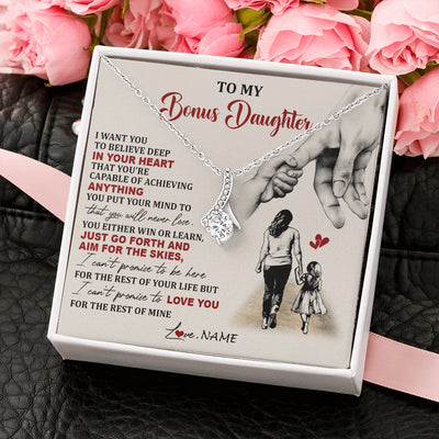 Alluring Beauty Necklace 14K White Gold Finish | 2 | Personalized To My Bonus Daughter Necklace From Stepmom Promise To Love You Stepddaughter Birthday Valentines Day Christmas Customized Gift Box Message Card | siriusteestore