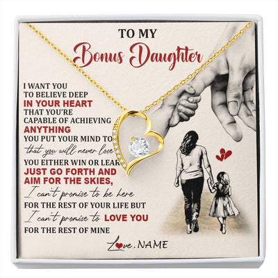 Forever Love Necklace 18K Yellow Gold Finish | 1 | Personalized To My Bonus Daughter Necklace From Stepmom Promise To Love You Stepddaughter Birthday Valentines Day Christmas Customized Gift Box Message Card | siriusteestore