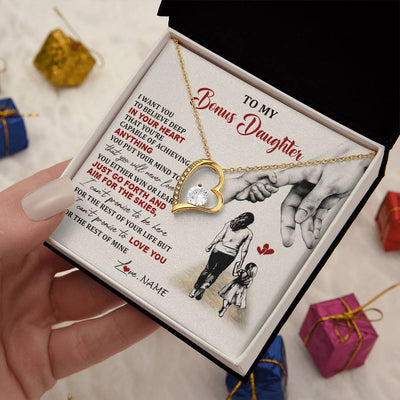 Forever Love Necklace 18K Yellow Gold Finish | 2 | Personalized To My Bonus Daughter Necklace From Stepmom Promise To Love You Stepddaughter Birthday Valentines Day Christmas Customized Gift Box Message Card | siriusteestore