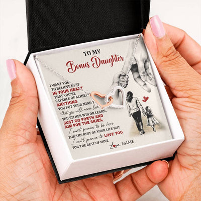 Interlocking Hearts Necklace Stainless Steel & Rose Gold Finish | 2 | Personalized To My Bonus Daughter Necklace From Stepmom Promise To Love You Stepddaughter Birthday Valentines Day Christmas Customized Gift Box Message Card | siriusteestore