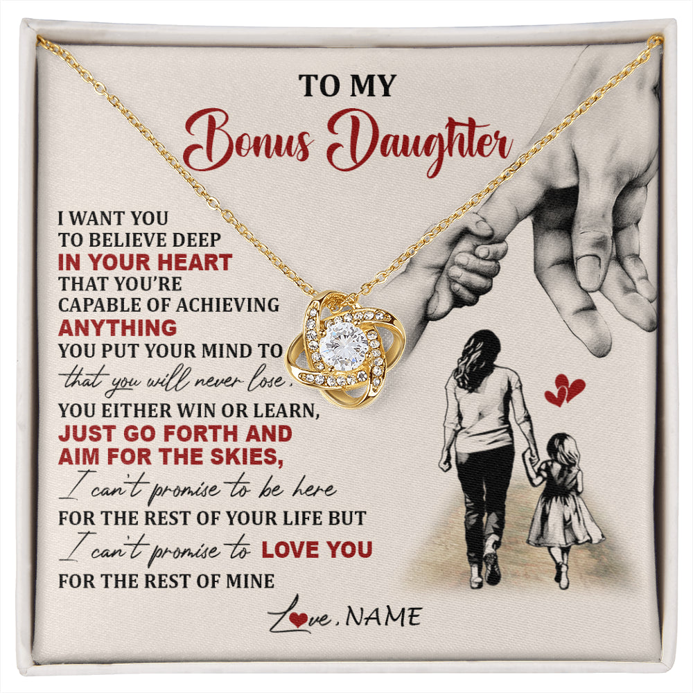 Love Knot Necklace 18K Yellow Gold Finish | 1 | Personalized To My Bonus Daughter Necklace From Stepmom Promise To Love You Stepddaughter Birthday Valentines Day Christmas Customized Gift Box Message Card | siriusteestore