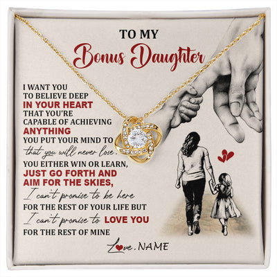 Love Knot Necklace 18K Yellow Gold Finish | 1 | Personalized To My Bonus Daughter Necklace From Stepmom Promise To Love You Stepddaughter Birthday Valentines Day Christmas Customized Gift Box Message Card | siriusteestore