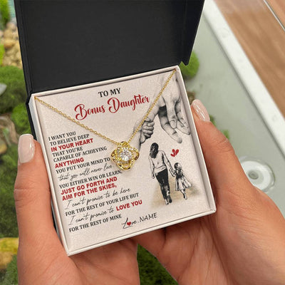 Love Knot Necklace 18K Yellow Gold Finish | 2 | Personalized To My Bonus Daughter Necklace From Stepmom Promise To Love You Stepddaughter Birthday Valentines Day Christmas Customized Gift Box Message Card | siriusteestore