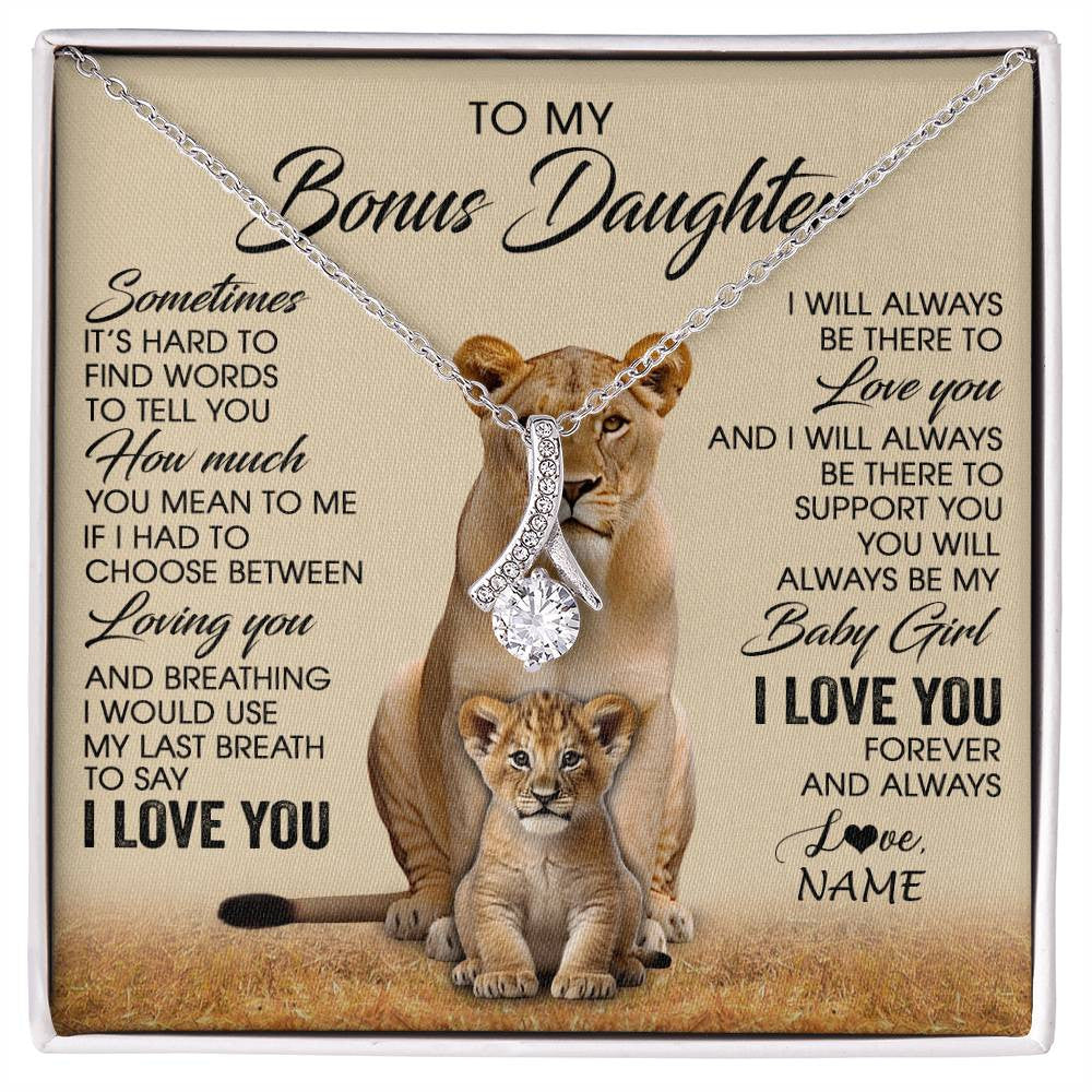 Alluring Beauty Necklace 14K White Gold Finish | 1 | Personalized To My Bonus Daughter Necklace From Stepmom Sometimes It's Hard Lion Stepdaughter Gift Birthday Jewelry Christmas Customized Gift Box Message Card | siriusteestore