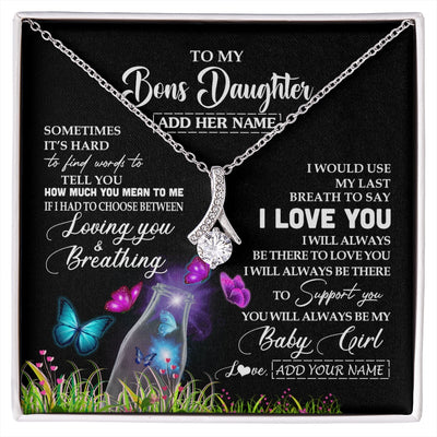 Alluring Beauty Necklace 14K White Gold Finish | 1 | Personalized To My Bonus Daughter Necklace From Stepmom Stepdad Butterfly Sometimes Say I Love You Stepdaughter Birthday Christmas Gift Box Message Card | siriusteestore.myshopify