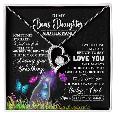 Forever Love Necklace 14K White Gold Finish | 1 | Personalized To My Bonus Daughter Necklace From Stepmom Stepdad Butterfly Sometimes Say I Love You Stepdaughter Birthday Christmas Gift Box Message Card | siriusteestore.myshopify
