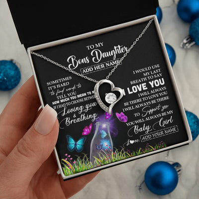 Forever Love Necklace 14K White Gold Finish | 2 | Personalized To My Bonus Daughter Necklace From Stepmom Stepdad Butterfly Sometimes Say I Love You Stepdaughter Birthday Christmas Gift Box Message Card | siriusteestore.myshopify