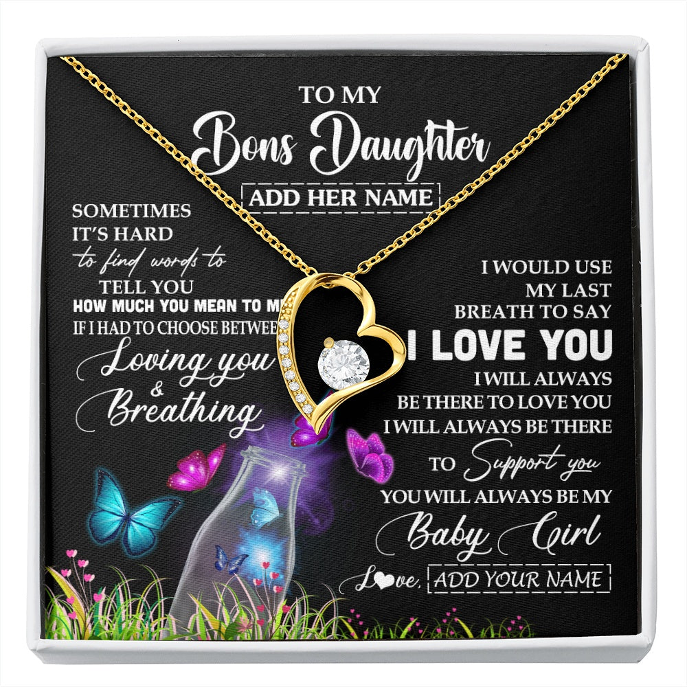 Forever Love Necklace 18K Yellow Gold Finish | 1 | Personalized To My Bonus Daughter Necklace From Stepmom Stepdad Butterfly Sometimes Say I Love You Stepdaughter Birthday Christmas Gift Box Message Card | siriusteestore.myshopify