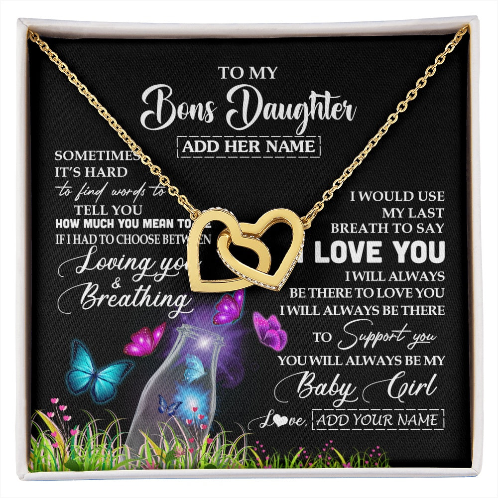 Interlocking Hearts Necklace 18K Yellow Gold Finish | 1 | Personalized To My Bonus Daughter Necklace From Stepmom Stepdad Butterfly Sometimes Say I Love You Stepdaughter Birthday Christmas Gift Box Message Card | siriusteestore.myshopify