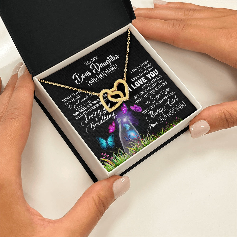 Interlocking Hearts Necklace 18K Yellow Gold Finish | 2 | Personalized To My Bonus Daughter Necklace From Stepmom Stepdad Butterfly Sometimes Say I Love You Stepdaughter Birthday Christmas Gift Box Message Card | siriusteestore.myshopify