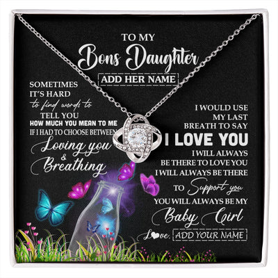 Love Knot Necklace 14K White Gold Finish | 1 | Personalized To My Bonus Daughter Necklace From Stepmom Stepdad Butterfly Sometimes Say I Love You Stepdaughter Birthday Christmas Gift Box Message Card | siriusteestore.myshopify