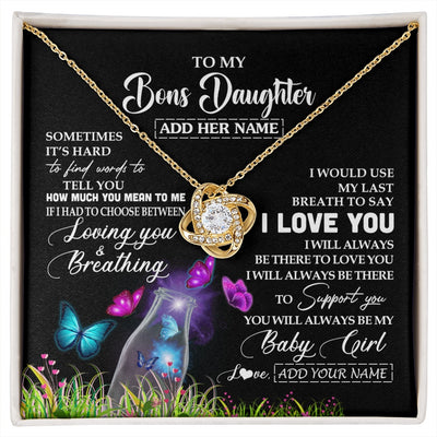 Love Knot Necklace 18K Yellow Gold Finish | 1 | Personalized To My Bonus Daughter Necklace From Stepmom Stepdad Butterfly Sometimes Say I Love You Stepdaughter Birthday Christmas Gift Box Message Card | siriusteestore.myshopify