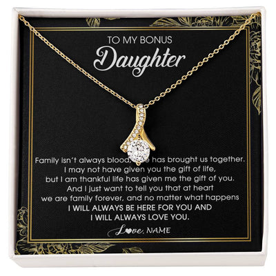 Alluring Beauty Necklace 18K Yellow Gold Finish | Personalized To My Bonus Daughter Necklace From Stepmom Stepdad Family Forever Stepdaughter Jewelry Birthday Christmas Customized Gift Box Message Card | siriusteestore