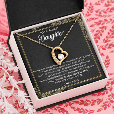 Forever Love Necklace 18K Yellow Gold Finish | Personalized To My Bonus Daughter Necklace From Stepmom Stepdad Family Forever Stepdaughter Jewelry Birthday Christmas Customized Gift Box Message Card | siriusteestore