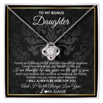 Love Knot Necklace 14K White Gold Finish | Personalized To My Bonus Daughter Necklace From Stepmom Stepdad Father Family Forever Stepdaughter Birthday Christmas Jewelry Customized Gift Box Message Card | siriusteestore