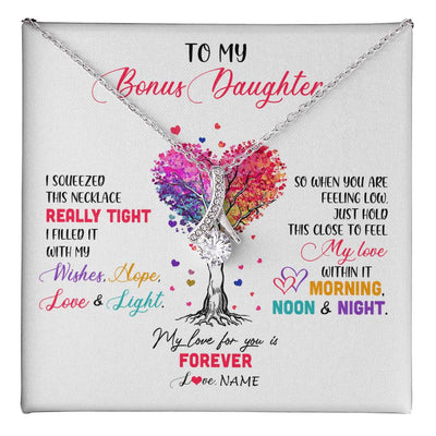 Alluring Beauty Necklace 14K White Gold Finish | 1 | Personalized To My Bonus Daughter Necklace From Stepmom Stepdad I Squeezed This Necklace Stepdaughter Birthday Christmas Customized Gift Box Message Card | siriusteestore