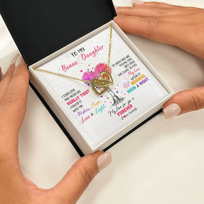 Interlocking Hearts Necklace 18K Yellow Gold Finish | 2 | Personalized To My Bonus Daughter Necklace From Stepmom Stepdad I Squeezed This Necklace Stepdaughter Birthday Christmas Customized Gift Box Message Card | siriusteestore