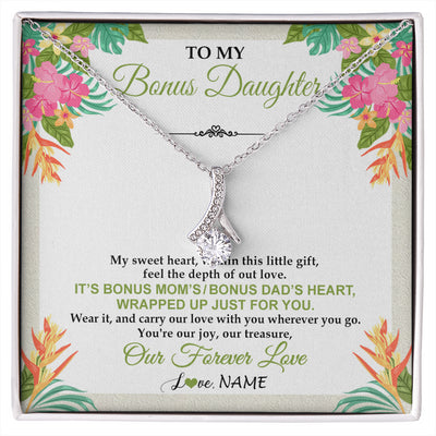 Alluring Beauty Necklace 14K White Gold Finish | 1 | Personalized To My Bonus Daughter Necklace From Stepmom Stepdad My Sweet Heart Birthday Gift For Stepddaughter Christmas Graduation Gift Box Message Card | siriusteestore
