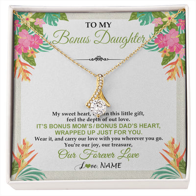 Alluring Beauty Necklace 18K Yellow Gold Finish | 1 | Personalized To My Bonus Daughter Necklace From Stepmom Stepdad My Sweet Heart Birthday Gift For Stepddaughter Christmas Graduation Gift Box Message Card | siriusteestore