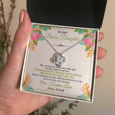 Love Knot Necklace 14K White Gold Finish | 2 | Personalized To My Bonus Daughter Necklace From Stepmom Stepdad My Sweet Heart Birthday Gift For Stepddaughter Christmas Graduation Gift Box Message Card | siriusteestore