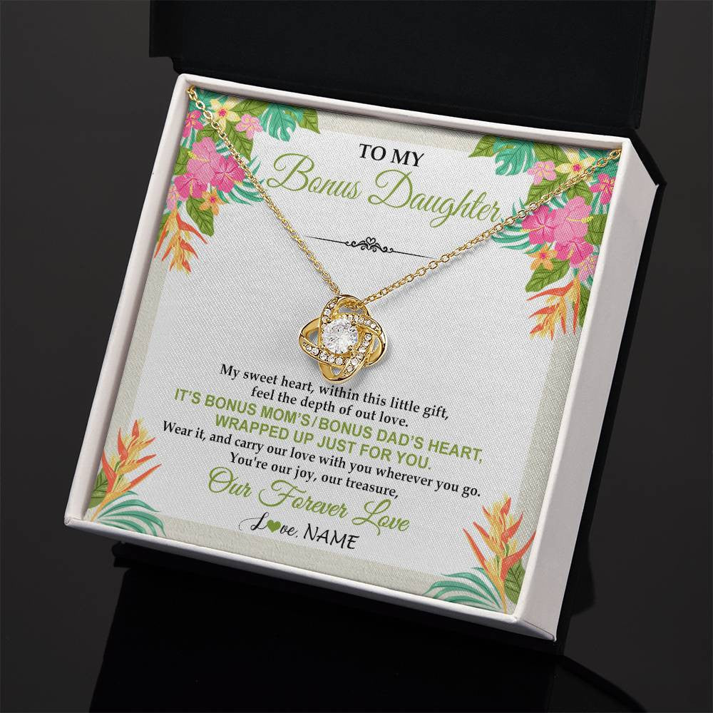 Love Knot Necklace 18K Yellow Gold Finish | 2 | Personalized To My Bonus Daughter Necklace From Stepmom Stepdad My Sweet Heart Birthday Gift For Stepddaughter Christmas Graduation Gift Box Message Card | siriusteestore