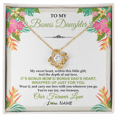Love Knot Necklace 18K Yellow Gold Finish | 1 | Personalized To My Bonus Daughter Necklace From Stepmom Stepdad My Sweet Heart Birthday Gift For Stepddaughter Christmas Graduation Gift Box Message Card | siriusteestore