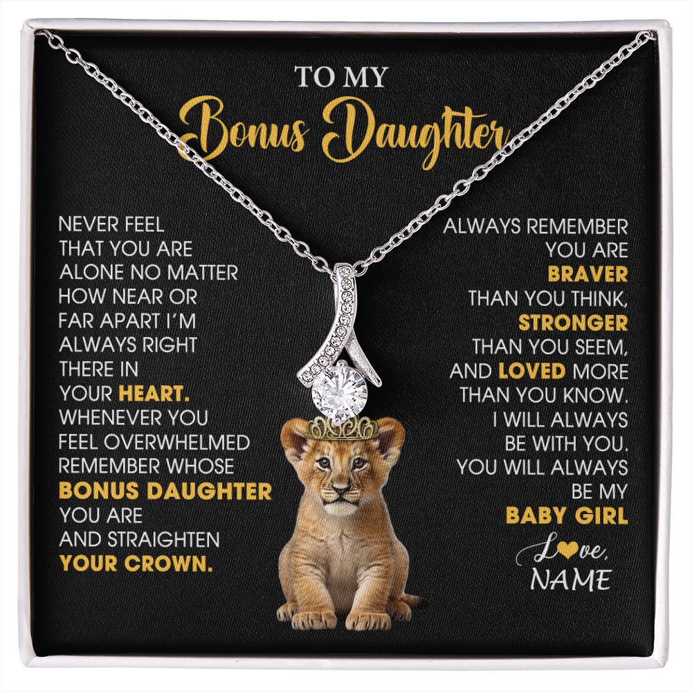 Alluring Beauty Necklace 14K White Gold Finish | 1 | Personalized To My Bonus Daughter Necklace From Stepmom Stepdad Never Feel You Are Alone Lion Birthday Gift Stepddaughter Christmas Gift Box Message Card | siriusteestore
