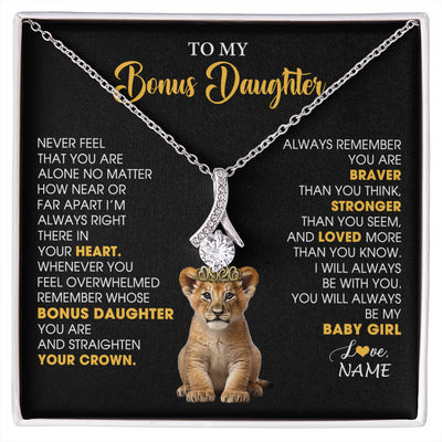 Alluring Beauty Necklace 14K White Gold Finish | 1 | Personalized To My Bonus Daughter Necklace From Stepmom Stepdad Never Feel You Are Alone Lion Birthday Gift Stepddaughter Christmas Gift Box Message Card | siriusteestore
