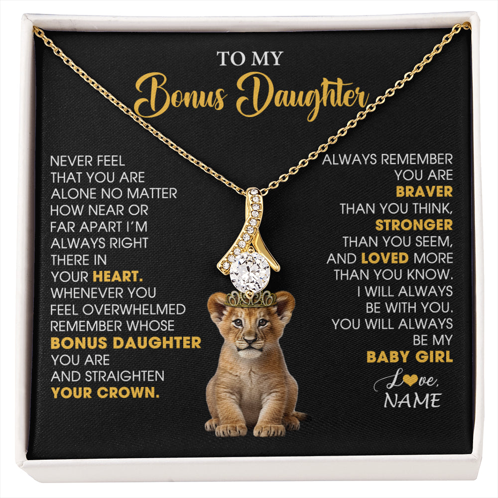 Alluring Beauty Necklace 18K Yellow Gold Finish | 1 | Personalized To My Bonus Daughter Necklace From Stepmom Stepdad Never Feel You Are Alone Lion Birthday Gift Stepddaughter Christmas Gift Box Message Card | siriusteestore