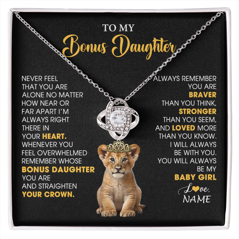 Love Knot Necklace 14K White Gold Finish | 1 | Personalized To My Bonus Daughter Necklace From Stepmom Stepdad Never Feel You Are Alone Lion Birthday Gift Stepddaughter Christmas Gift Box Message Card | siriusteestore