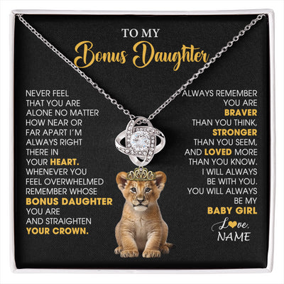 Love Knot Necklace 14K White Gold Finish | 1 | Personalized To My Bonus Daughter Necklace From Stepmom Stepdad Never Feel You Are Alone Lion Birthday Gift Stepddaughter Christmas Gift Box Message Card | siriusteestore